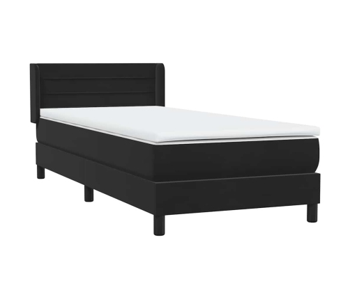 Cama box spring con colchón cuero sintético negro 80x220 cm