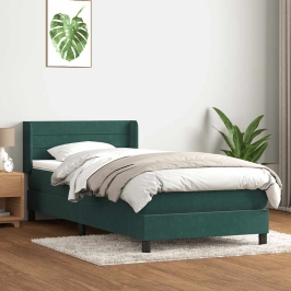 Cama box spring con colchón terciopelo verde oscuro 80x220 cm