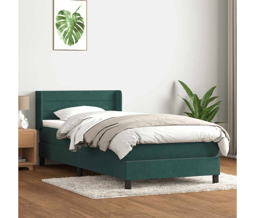 Cama box spring con colchón terciopelo verde oscuro 80x220 cm