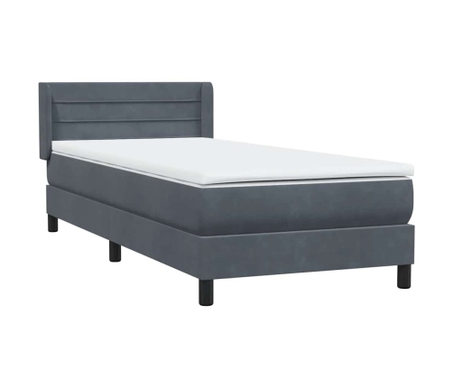 Cama box spring con colchón terciopelo gris oscuro 90x220 cm