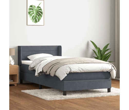 Cama box spring con colchón terciopelo gris oscuro 90x220 cm