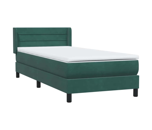 Cama box spring con colchón terciopelo verde oscuro 90x220 cm