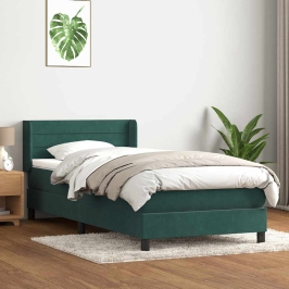 Cama box spring con colchón terciopelo verde oscuro 90x220 cm