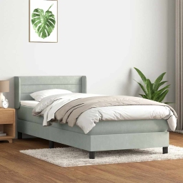 Cama box spring con colchón terciopelo gris claro 100x220 cm