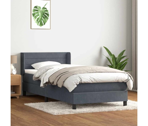 Cama box spring con colchón terciopelo gris oscuro 100x220 cm