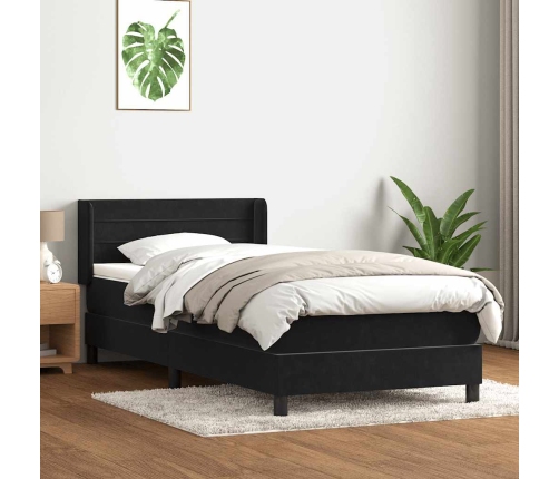 Cama box spring con colchón terciopelo negro 100x220 cm