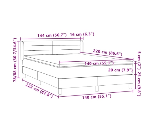 Cama box spring con colchón terciopelo verde oscuro 140x220 cm