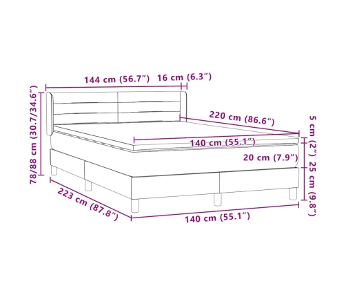 Cama box spring con colchón terciopelo azul oscuro 140x220 cm