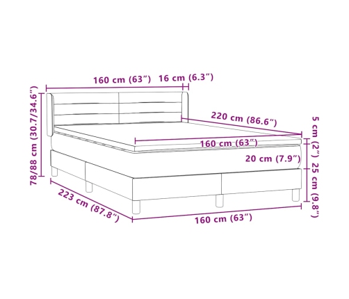 Cama box spring con colchón terciopelo negro 160x220 cm