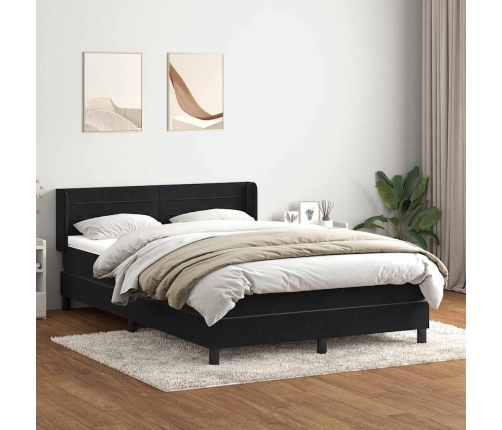 Cama box spring con colchón terciopelo negro 160x220 cm