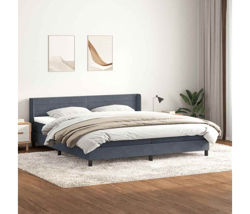 Cama box spring con colchón terciopelo gris oscuro 180x220 cm