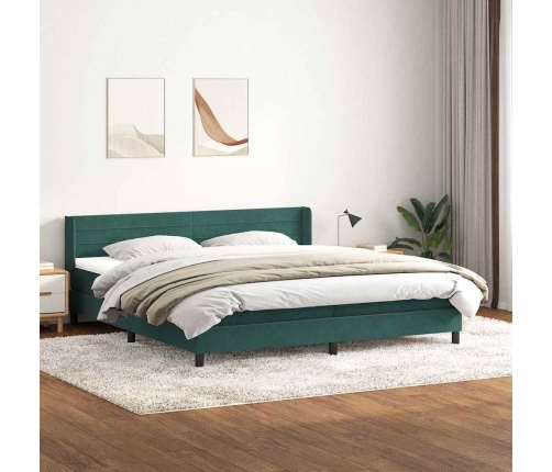 Cama box spring con colchón terciopelo verde oscuro 180x220 cm