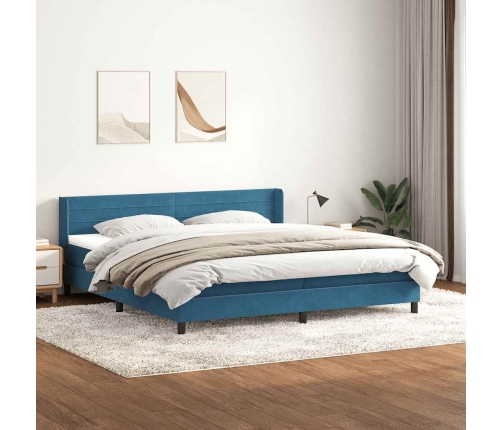 Cama box spring con colchón terciopelo azul oscuro 200x220 cm