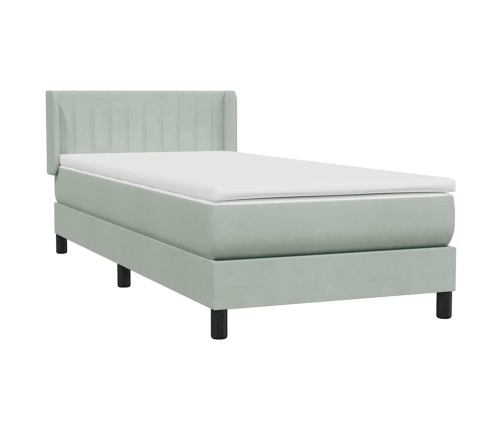 Cama box spring con colchón terciopelo gris claro 80x210 cm