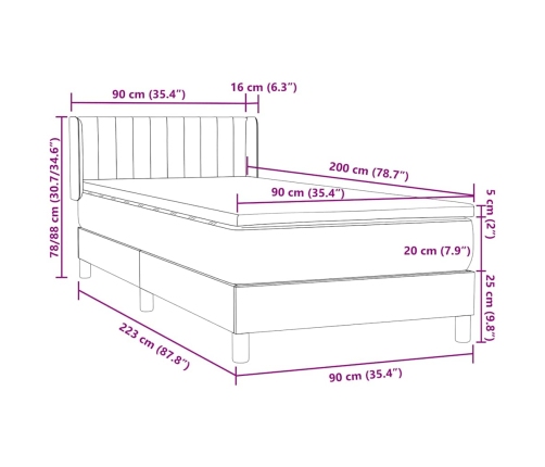 Cama box spring con colchón terciopelo verde oscuro 80x210 cm