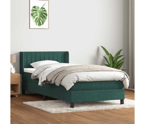 Cama box spring con colchón terciopelo verde oscuro 80x210 cm