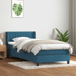 Cama box spring con colchón terciopelo azul oscuro 80x210 cm