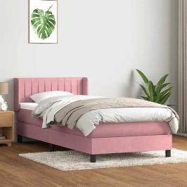 Cama box spring con colchón terciopelo rosa 80x210 cm