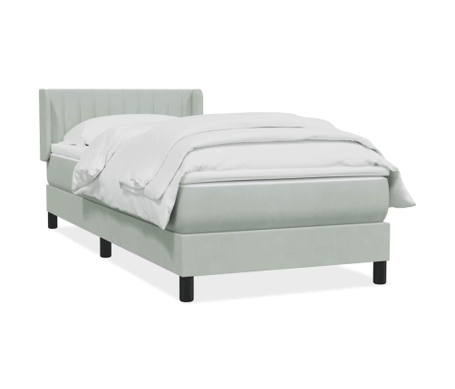 Cama box spring con colchón terciopelo gris claro 90x210 cm