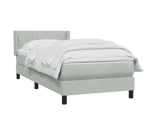 Cama box spring con colchón terciopelo gris claro 90x210 cm