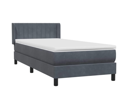 Cama box spring con colchón terciopelo gris oscuro 90x210 cm