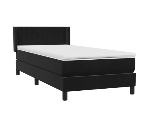 Cama box spring con colchón cuero sintético negro 90x210 cm