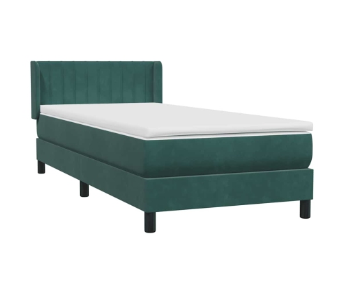 Cama box spring con colchón terciopelo verde oscuro 90x210 cm