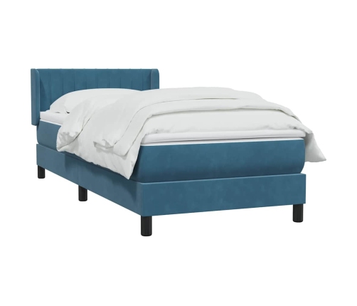 Cama box spring con colchón terciopelo azul oscuro 90x210 cm