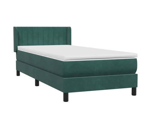 Cama box spring con colchón terciopelo verde oscuro 100x210 cm