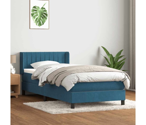 Cama box spring con colchón terciopelo azul oscuro 100x210 cm