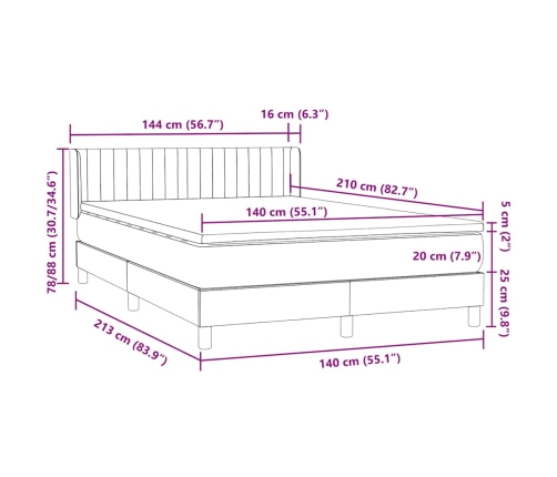 Cama box spring con colchón terciopelo gris claro 140x210 cm