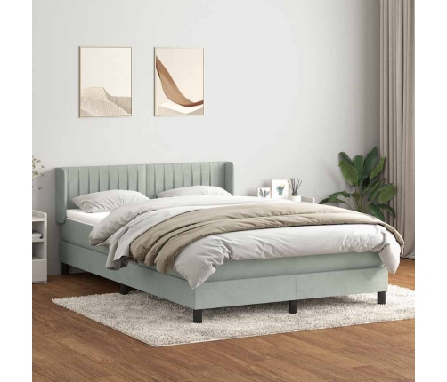 Cama box spring con colchón terciopelo gris claro 140x210 cm