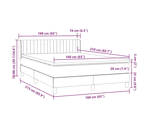 Cama box spring con colchón terciopelo gris oscuro 160x210 cm