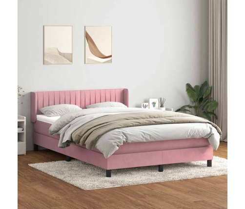 Cama box spring con colchón terciopelo rosa 160x210 cm