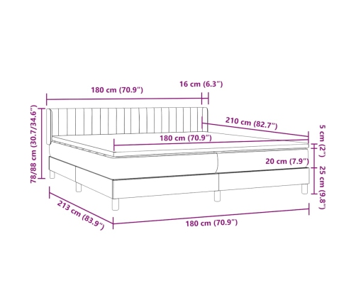 Cama box spring con colchón terciopelo gris oscuro 180x210 cm