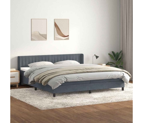 Cama box spring con colchón terciopelo gris oscuro 180x210 cm