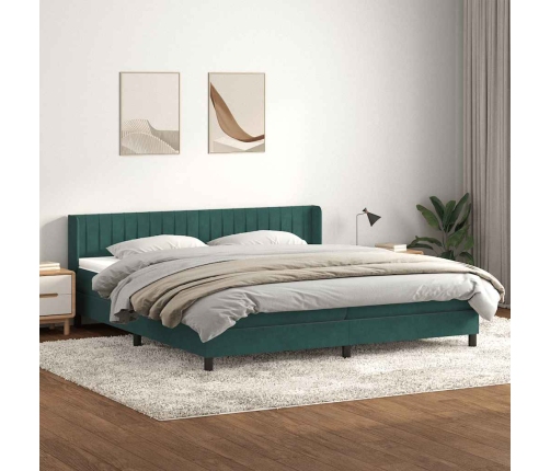 Cama box spring con colchón terciopelo verde oscuro 180x210 cm