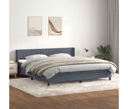 Cama box spring con colchón terciopelo gris oscuro 200x210 cm