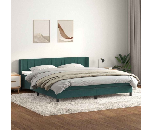 Cama box spring con colchón terciopelo verde oscuro 200x210 cm