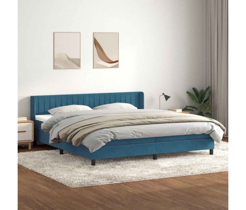 Cama box spring con colchón terciopelo azul oscuro 200x210 cm