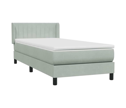 Cama box spring con colchón terciopelo gris claro 80x220 cm