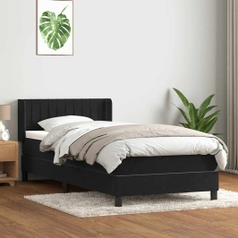 Cama box spring con colchón cuero sintético negro 80x220 cm