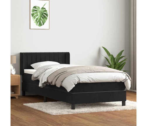 Cama box spring con colchón cuero sintético negro 80x220 cm