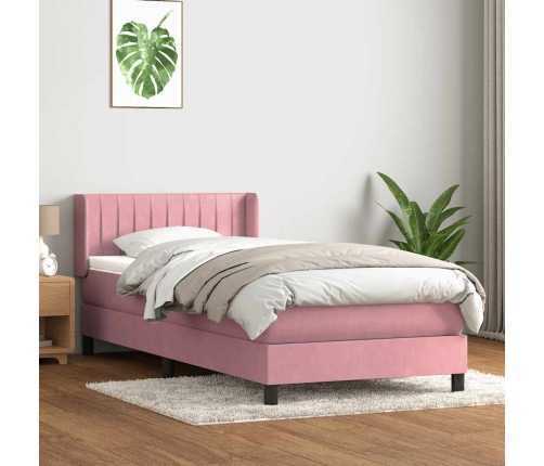 Cama box spring con colchón terciopelo rosa 80x220 cm