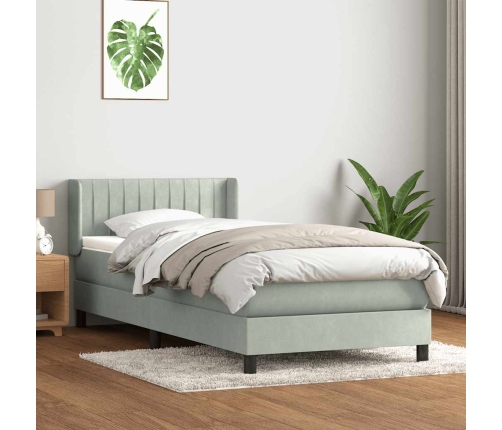 Cama box spring con colchón terciopelo gris claro 90x220 cm