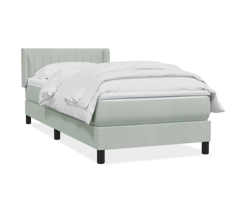 Cama box spring con colchón terciopelo gris claro 90x220 cm