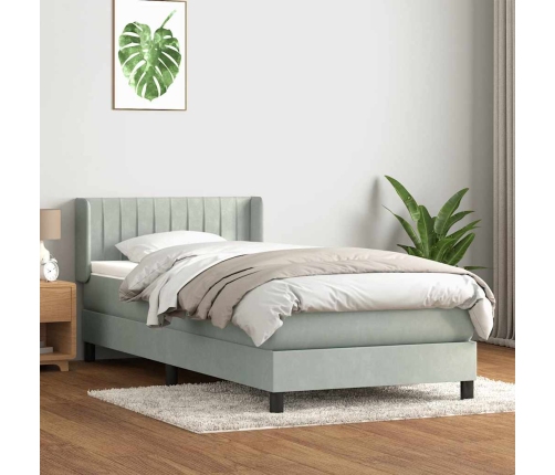 Cama box spring con colchón terciopelo gris claro 100x220 cm