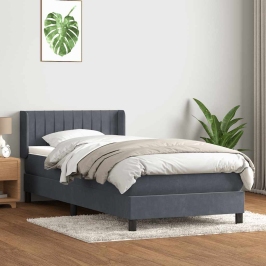 Cama box spring con colchón terciopelo gris oscuro 100x220 cm