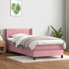 Cama box spring con colchón terciopelo rosa 100x220 cm