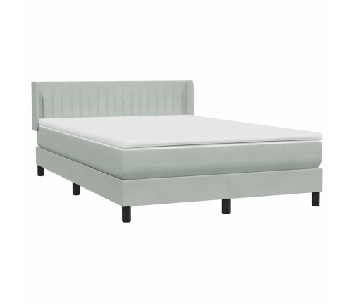 Cama box spring con colchón terciopelo gris claro 140x220 cm